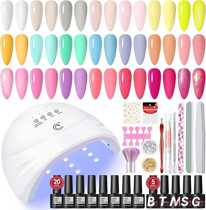COSCELIA 20+5 Color Semi-Permanent Nail Kit with UV/LED Lamp